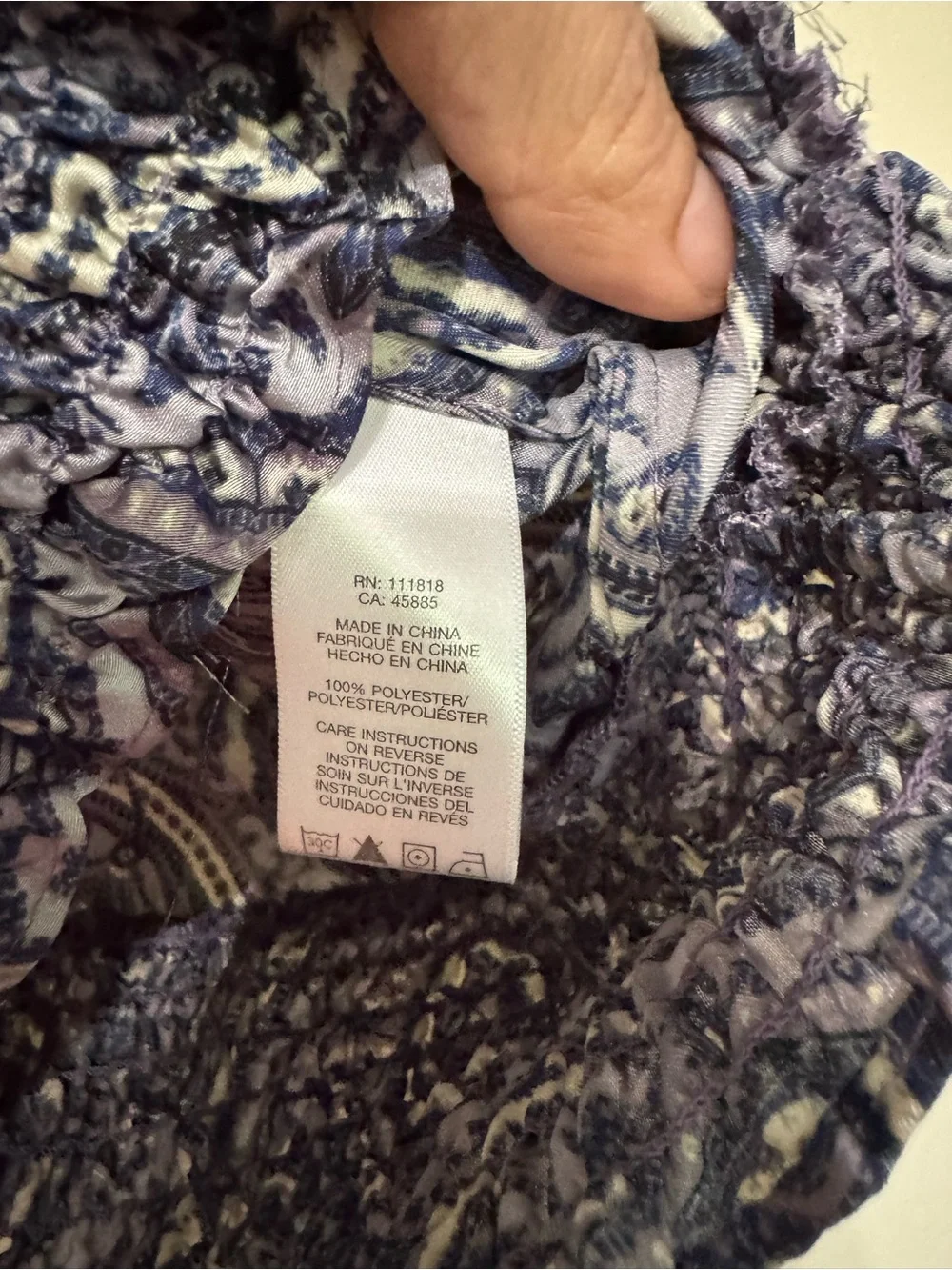 Michael Kors Navy and White Paisley Smocked-Hem Puff Sleeve Top